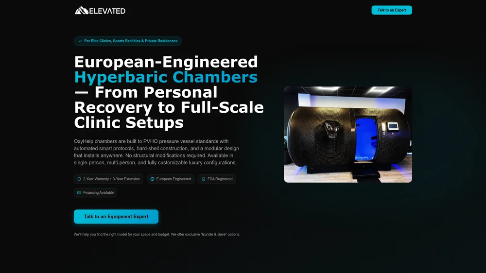 Elevated Longevity, HBOT landing page screenshot