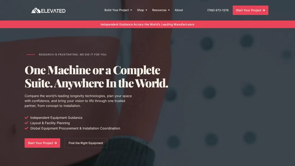 Elevated Longevity landing page screenshot