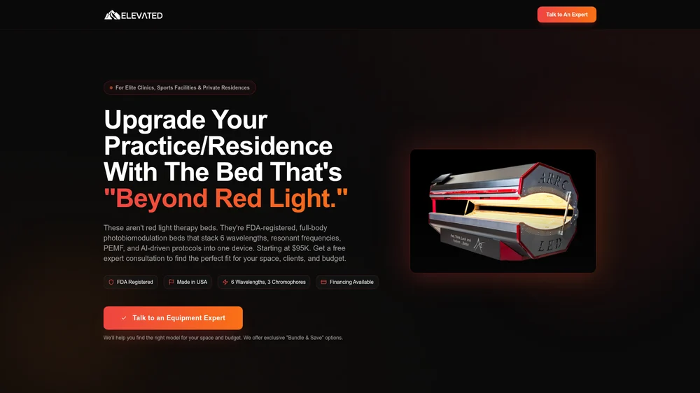 Elevated Longevity, Red Light landing page screenshot