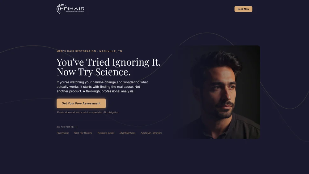 HPI Hair Partners, Men's landing page screenshot