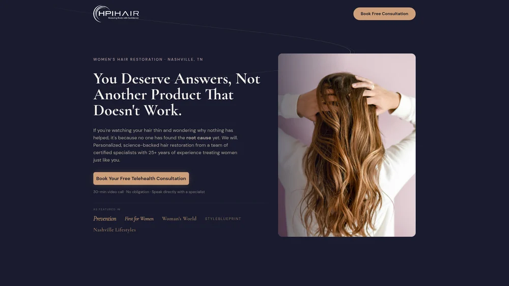 HPI Hair Partners, Women's landing page screenshot