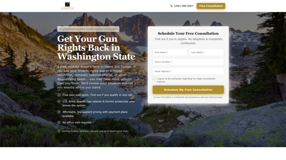 The Law Offices of Matthew J. Zale landing page screenshot