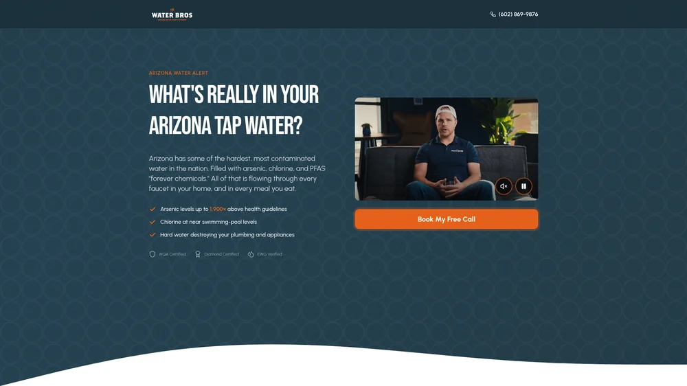 The Water Bros landing page screenshot